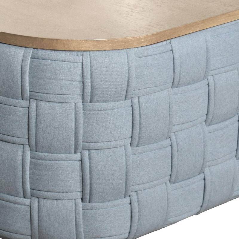 HomeRoots 41" Natural and Blue Wood And Woven Fabric Oval Coffee Table - 41.00 in. x 16.00 in. x 24.00 in.