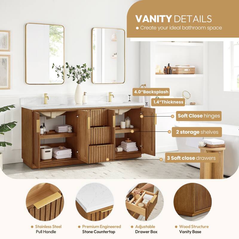 Bangkok Bath Vanity with White Grain Stone Top, no Mirror