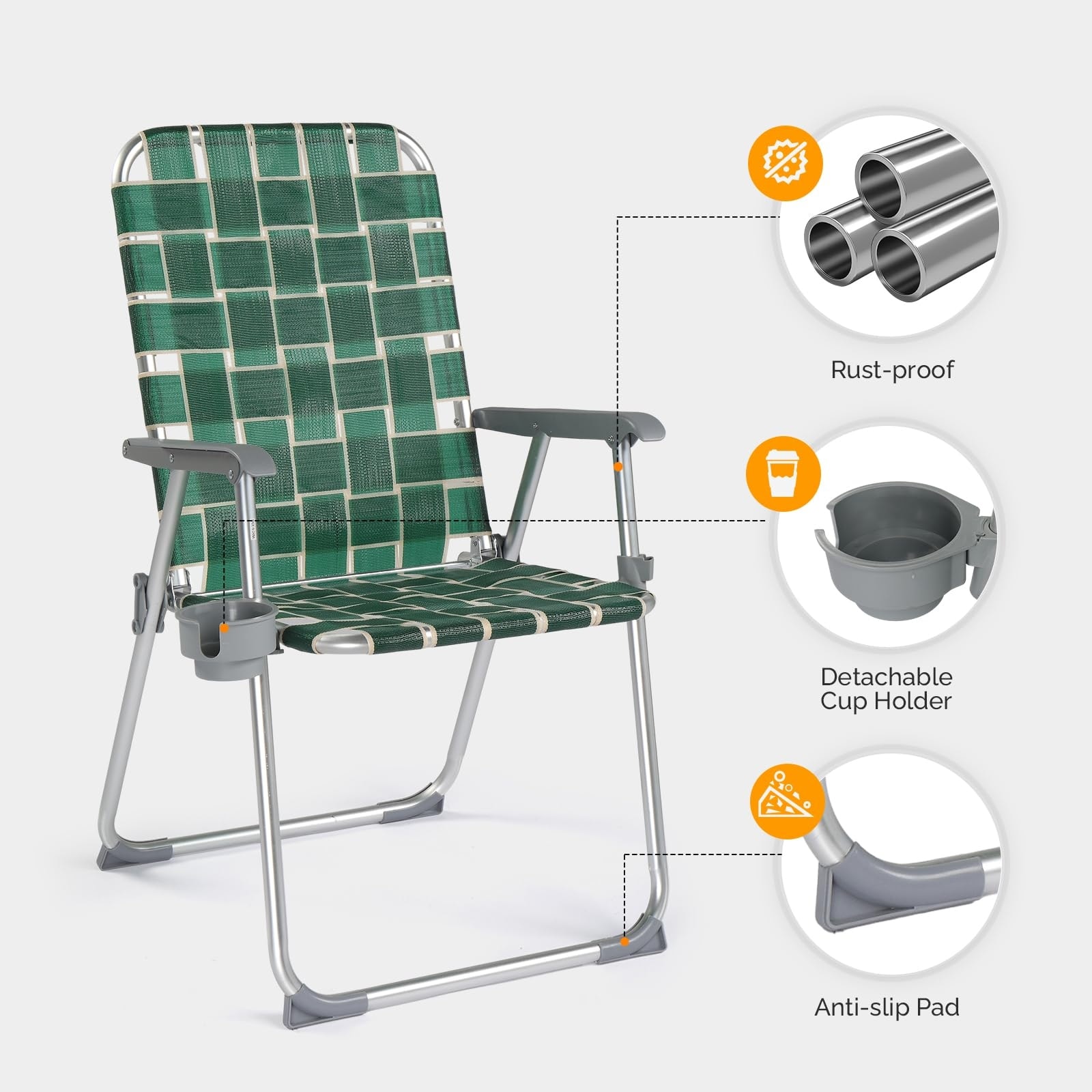 Folding Aluminum Webbed Lawn Chairs with Detachable Cup Holder High Beach Chair for Adults Heavy Duty Portable Patio Chair On Sale Bed Bath Beyond 40155420