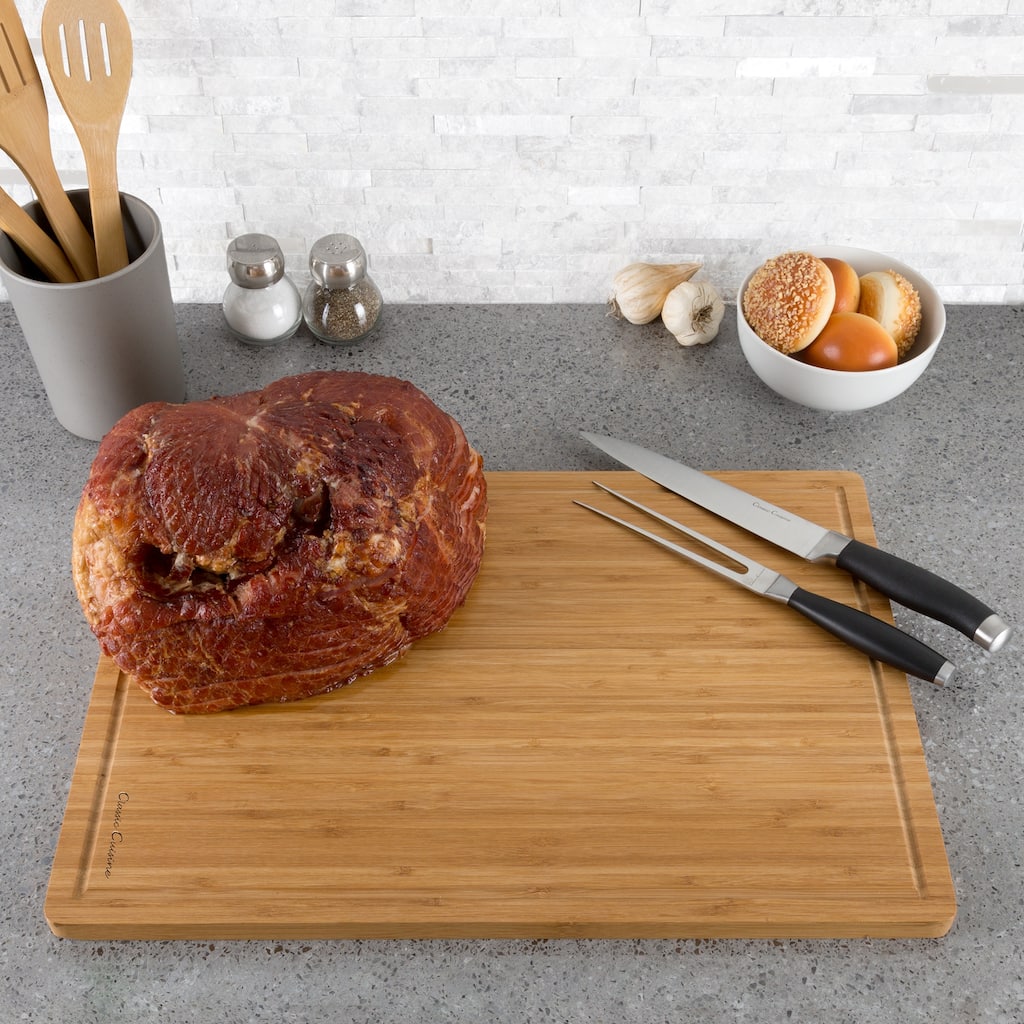 Extra-Large Bamboo Cutting Board - Eco-Friendly Thick Chopping and Serving Board by Classic Cuisine (Light Brown)