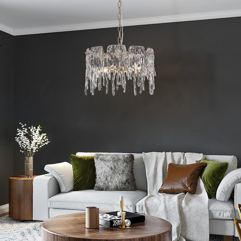 Alegate Modern Glam 3-Light Gold Drum Chandelier Glass Pendant for Dining Room