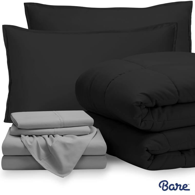 Bare Home Bed-in-a-Bag Down Alternative Comforter & Sheet Set - Black/Light Grey - California King