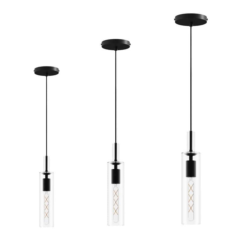 Modern Black Glass Pendant Lights (Set of 3) Adjustable for Kitchen, Dining & Living Areas (No Bulbs)