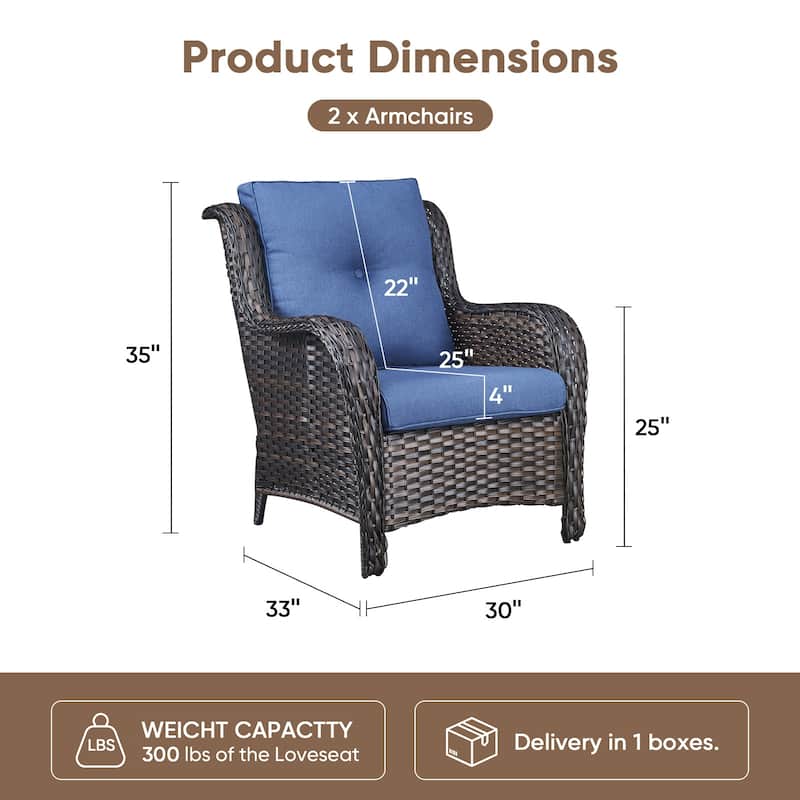 Outdoor Wicker High Back Club Chair Brown-Blue - Brown
