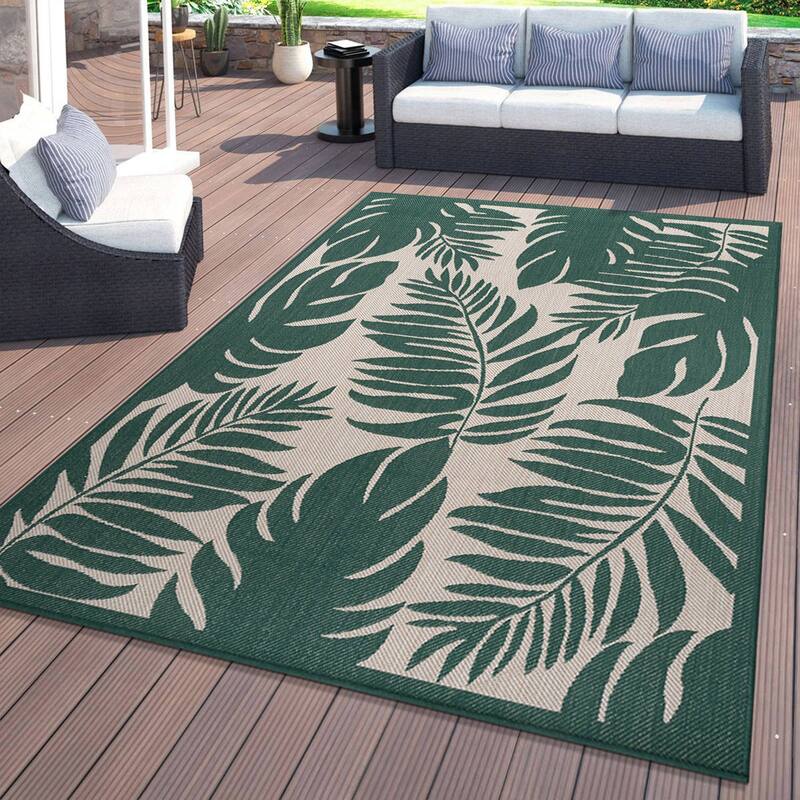 World Rug Gallery Floral Leaves Textured Flat Weave Indoor/Outdoor Area Rug