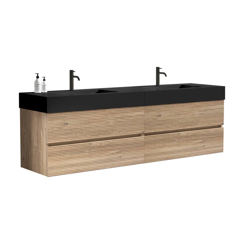 GDFStudio - Grace Wall-Mounted Bathroom Vanity with Engineered Quartz Sink & Soft Close Drawers, without Drainage and Faucet