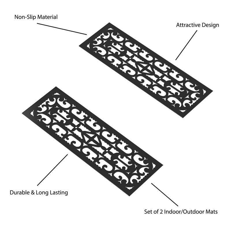 Set of 2 Non-Slip Stair Treads for Wooden Steps Decorative Runner with Traction Control Grip by Pure Garden (Black) - Set of 2