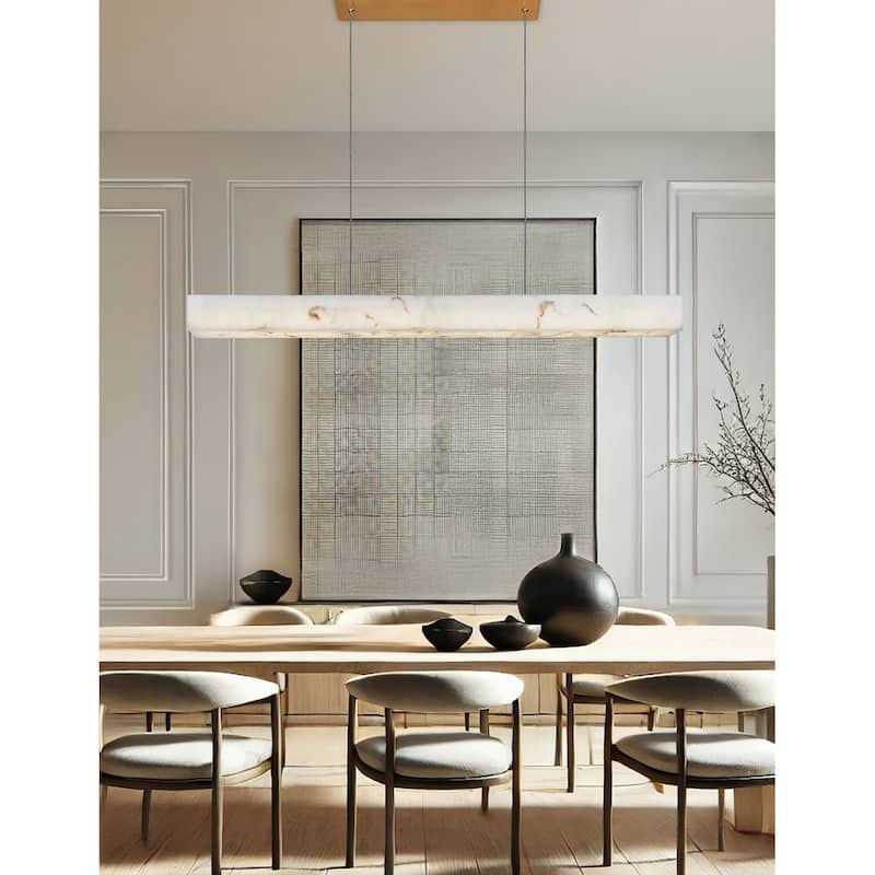Justice Design LumenAria - Medley 48" LED Linear Pendant - Faux Alabaster Shade - 48" W - Brushed Brass