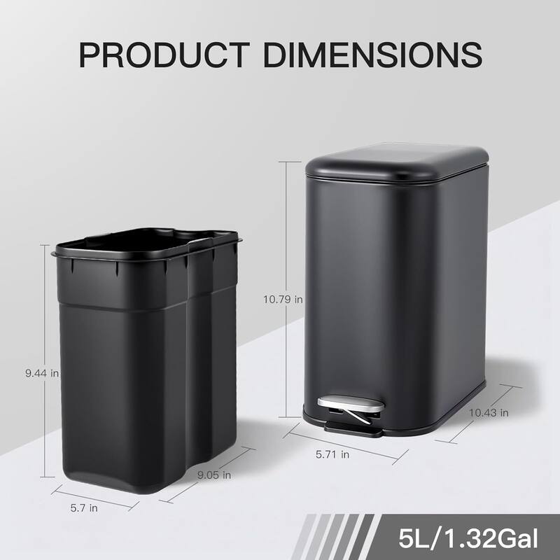 1.3 Gallons Trash Can, Step Garbage Can for Bathroom, Bedroom, Office, Kitchen