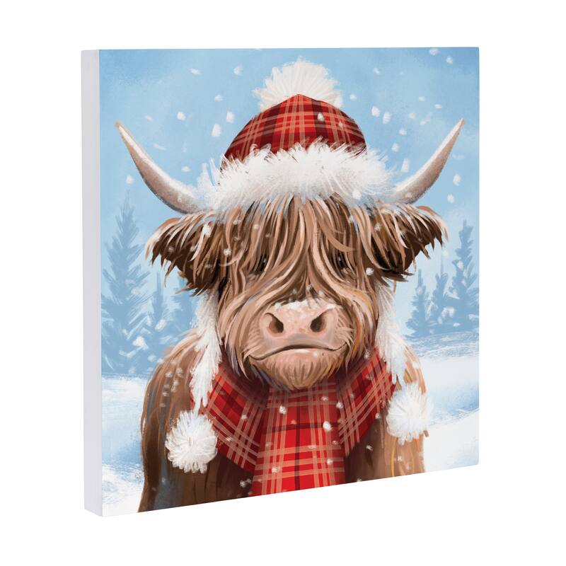 Holiday Highland Cow Wall Decor, 12" x 12"