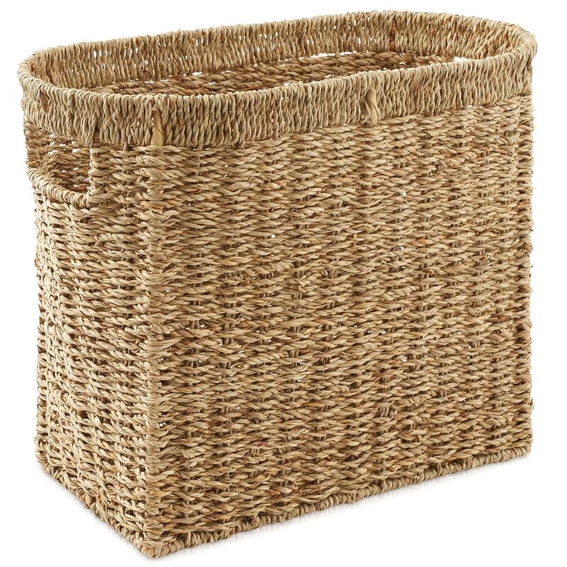 Magazine Holder Storage Basket Bin with Handles Seagrass Hyacinth - Natural - Seagrass - Natural - Seagrass