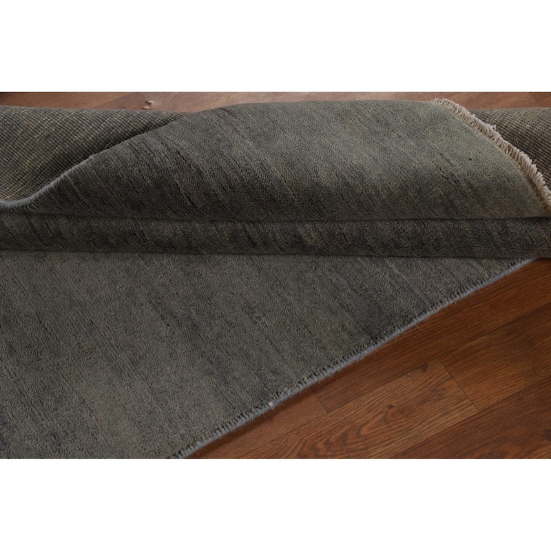 Gray Gabbeh Oriental Rug Hand-Knotted Solid Wool Carpet - 3'4" x 4'11"