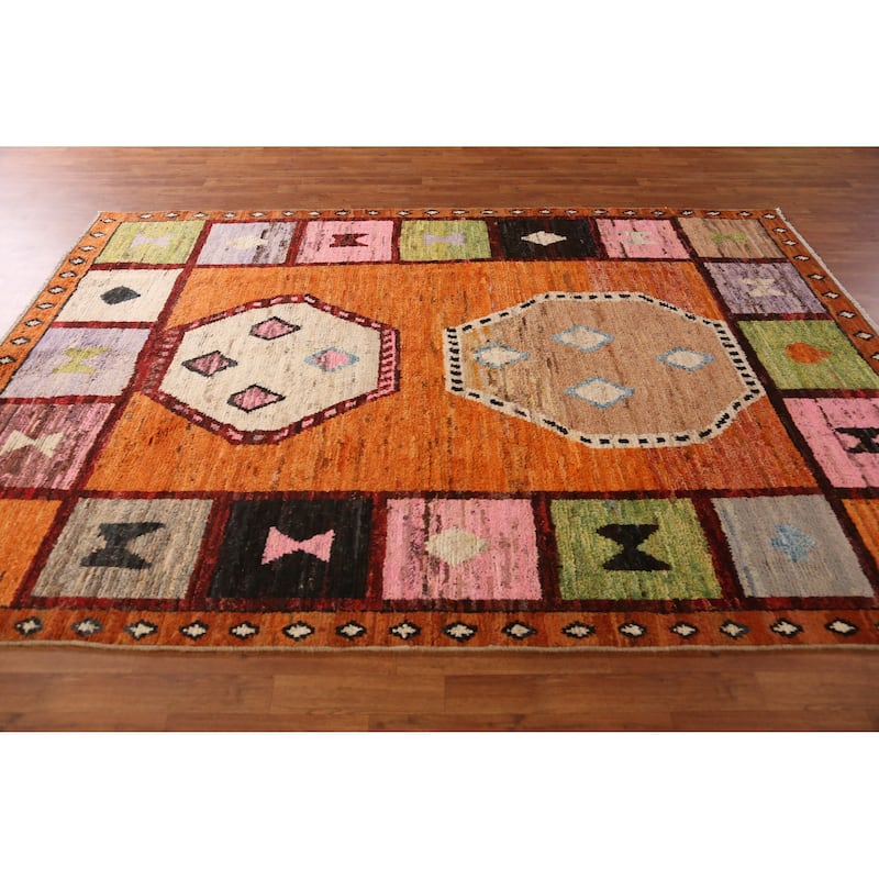 Tribal Geometric Moroccan Area Rug Handmade Oriental Wool Carpet - 6'8" x 9'7"