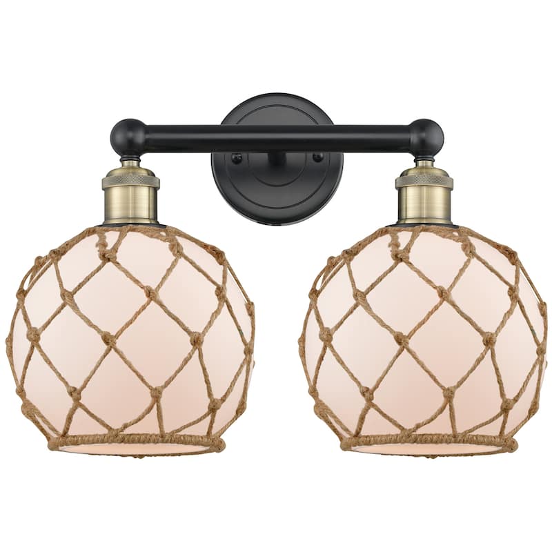 Innovations Lighting 616-2W-13-17 Farmhouse Rope Vanity Farmhouse Rope - Black Antique Brass / White Glass with Brown Rope