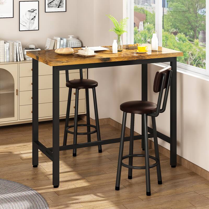 2 - Person Breakfast Nook Dining Set, Rectangular Pub Bistro Table and 2 Upholstered Chairs with Back for Home Kitchen