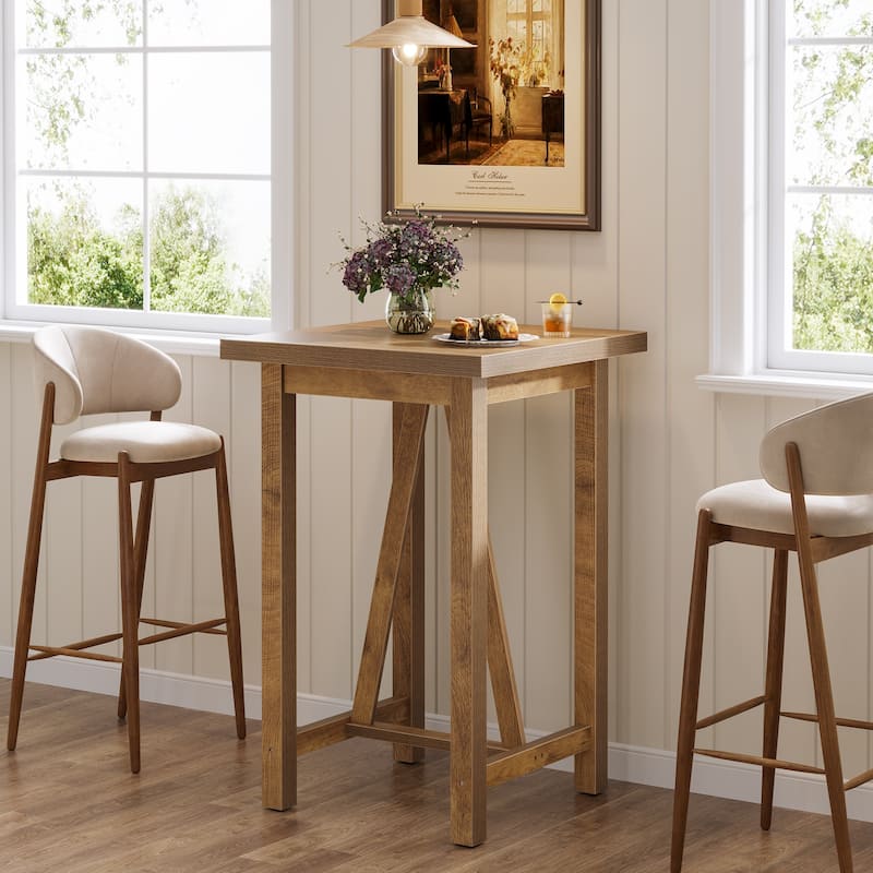 39.4 Inch Square Bar Table Wood Counter Height Pub Table - 23.6" D x 23.6" W x 39.4" H