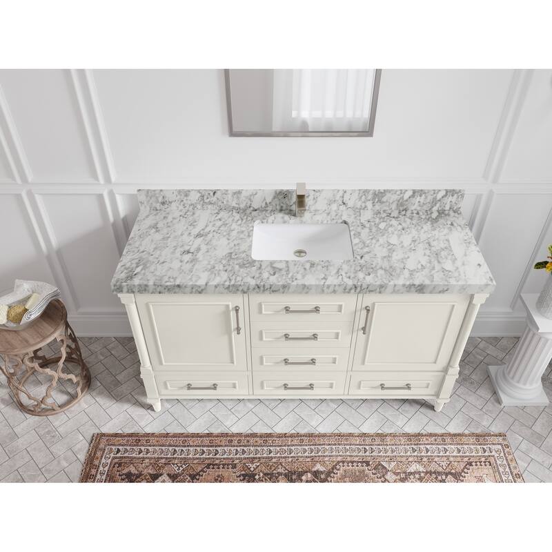 Willow Collections 60 in. W x 22 in. D Aberdeen Single Bowl Sink Bathroom Vanity with Countertop - 2" Carrara Marble - Ivory