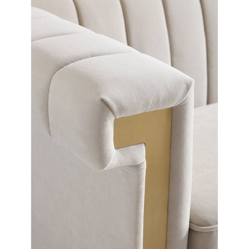 Velvet Sofa Couch for Living Room, Modern Loveseat Couch with Gold Accents, Apartment Chesterfield Sofa