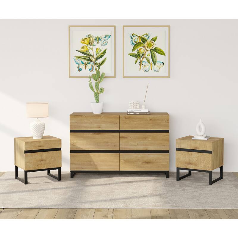 3-Piece Bedroom Furniture Set,Dresser &Chest With 6 Drawers,2 Nightstand For Bedroom, Bedroom Furniture Set