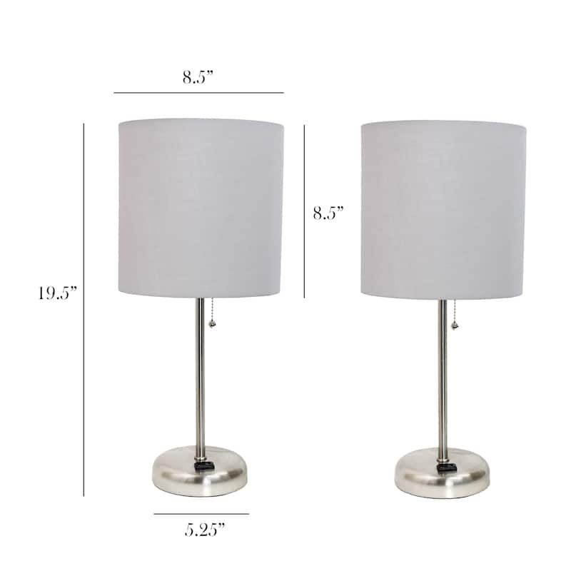 Simple Designs 19.5" 2 Pack Table Desk Lamp Set with Charging Outlet - 19.50