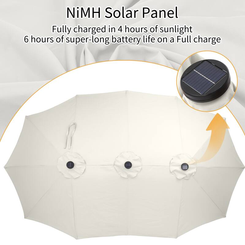 15 ft. Crank Double-sided Solar LED Ultra Lighted Outdoor Market Umbrella with Base Included