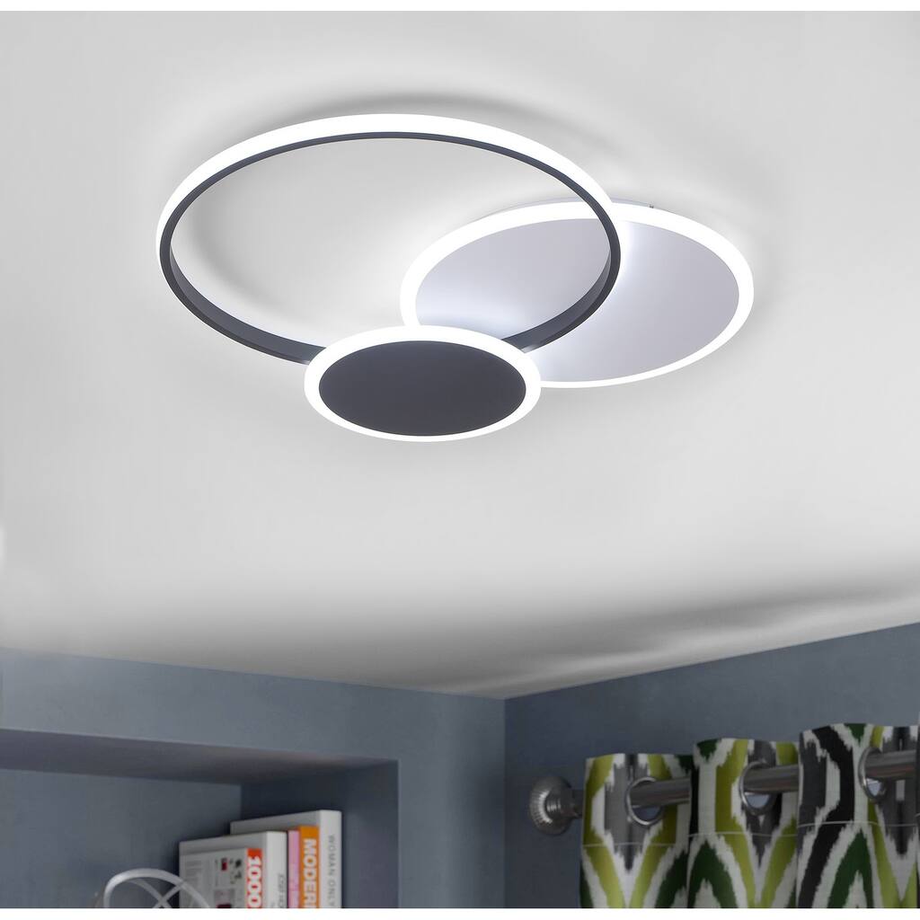 30.7" Unique Circle Black and White LED Flush Mount Ceiling Lamp Fixture