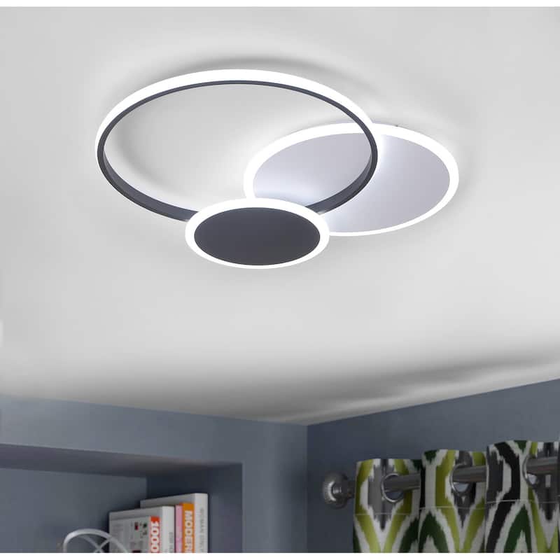 30.7" Unique Circle Black and White LED Flush Mount Ceiling Lamp Fixture - Black/White