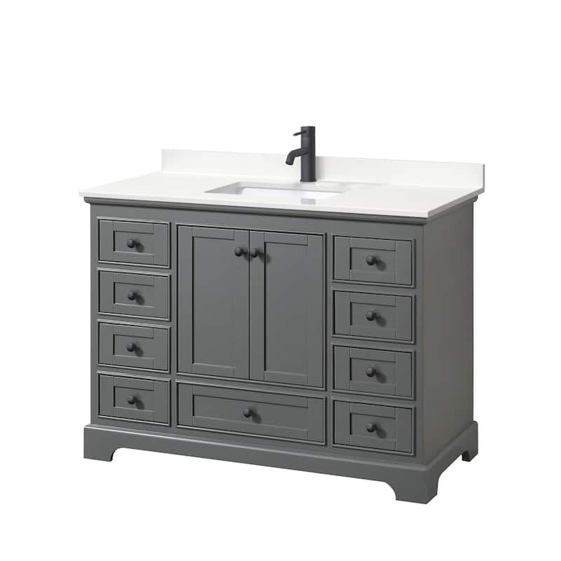 Wyndham Collection WCS202048S-QTZ-UNSMXX Deborah 48" Free Standing - Dark Gray / White Quartz Top / Matte Black