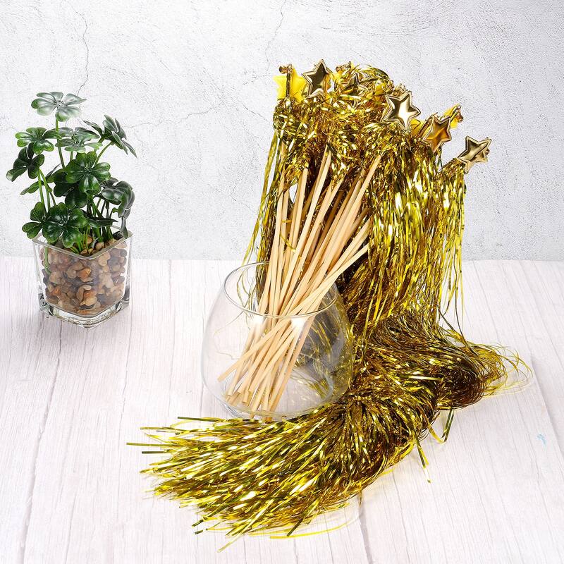 24pcs Fairy Wands Shiny Streamers with Bell Metallic Foil Fringe Party