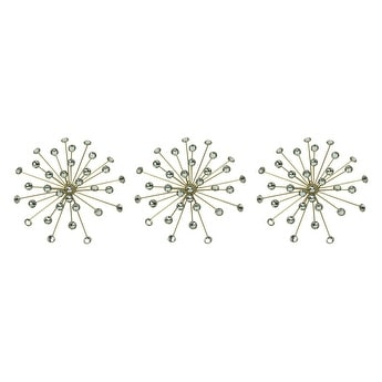 Jeweled Metal Sunburst Wall Mounted Hanging Sculpture Set of 3 