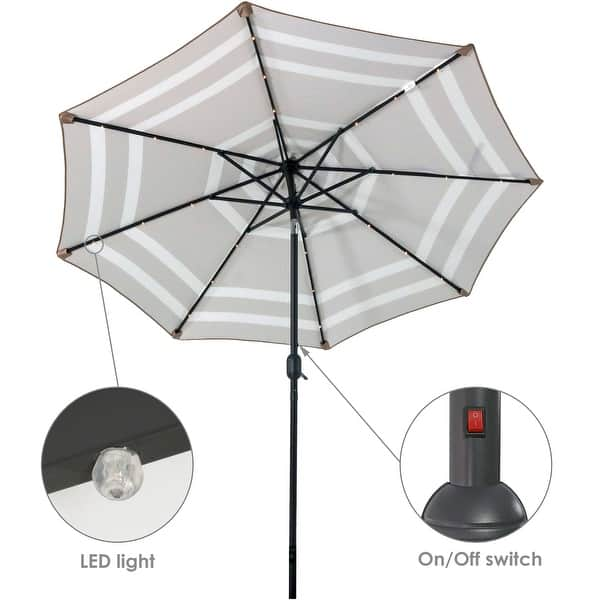 Shop Black Friday Deals On Sunnydaze Outdoor Solar Patio Umbrella Tilt Crank 9 Aluminum Beige Stripe Overstock 23610543