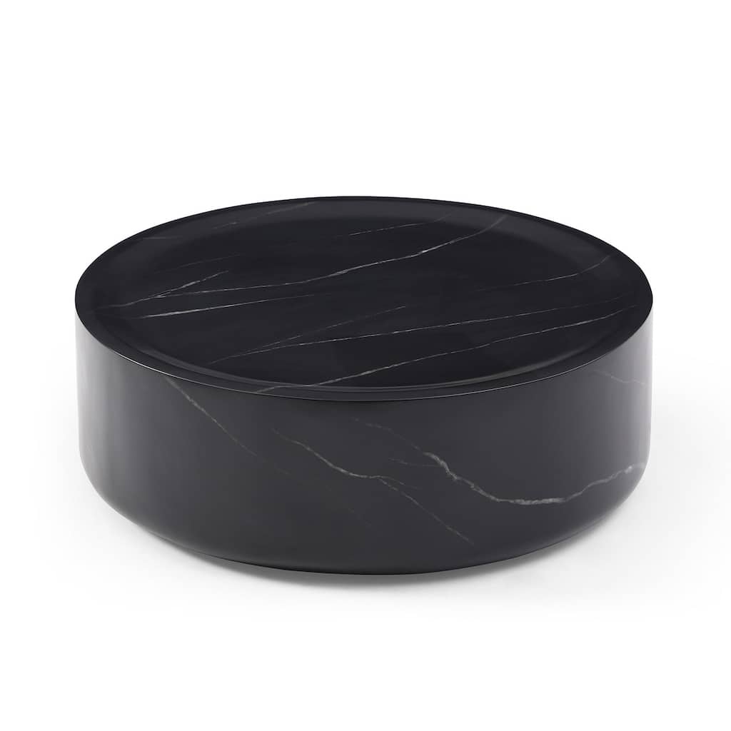 35.43'' Black Marble Round Coffee Table, Simple Modern Center Cocktail Table for Living Room office, No Need Assembly
