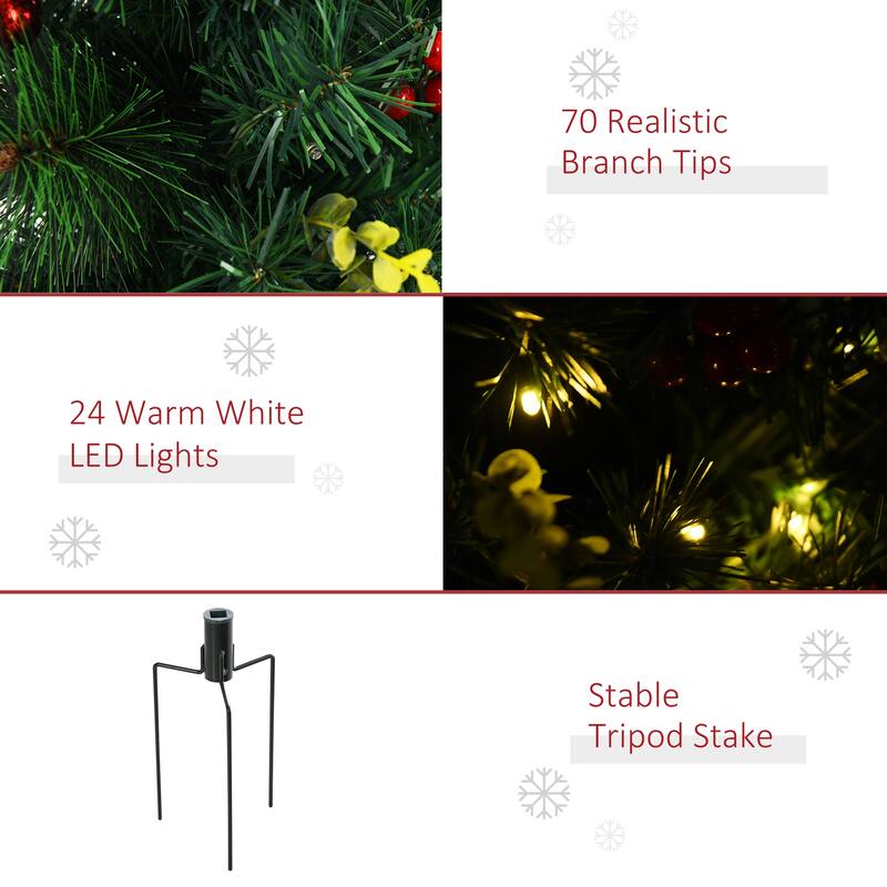 2.5FT Outdoor Pre-Lit Artificial Pine Cordless with 24 Warm White Lights & Stakes(2PCS Sets)