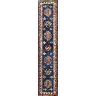 Shahbanu Rugs Prussian Blue Afghan Super Kazak Large Medallions Densely ...