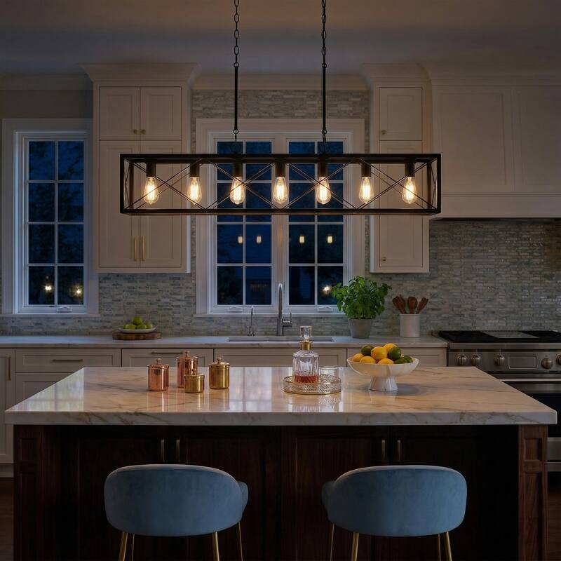 Acroma 7-light Farmhouse Linear Chandelier Rectangle Dining Lights - 48'' W x 7.78'' D x 11'' H