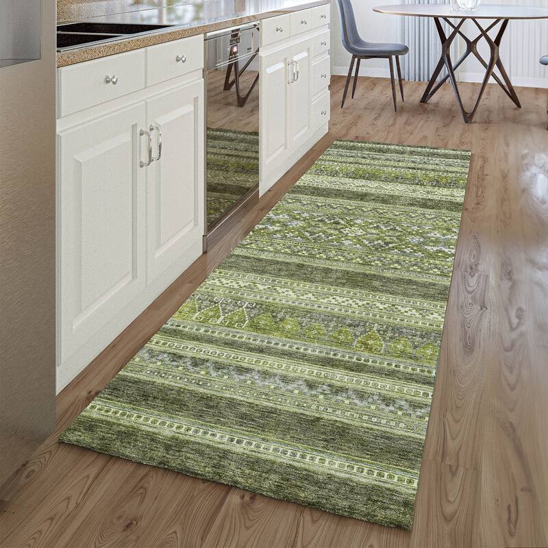 Premium Washable Super Soft Boho Stripe Mayfield Rug - Olive - 2' 3" x 7' 6" - Runner
