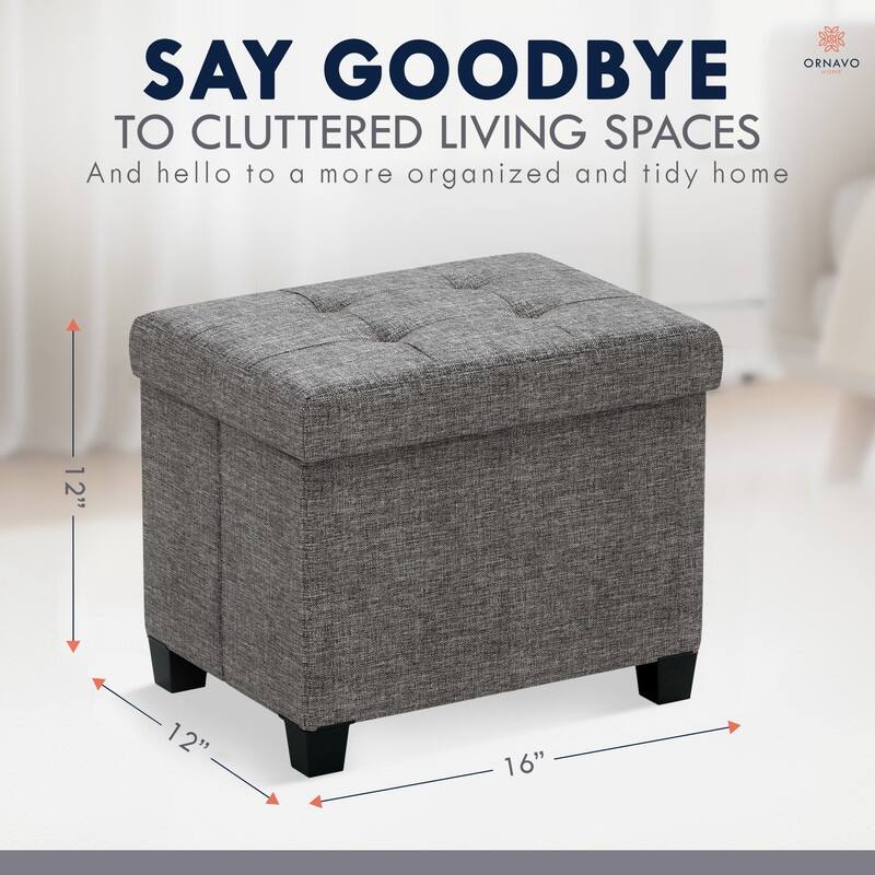 Ornavo Home Collapsible Rectangle Small Storage Ottoman with Legs - 12" x 16" x 12"