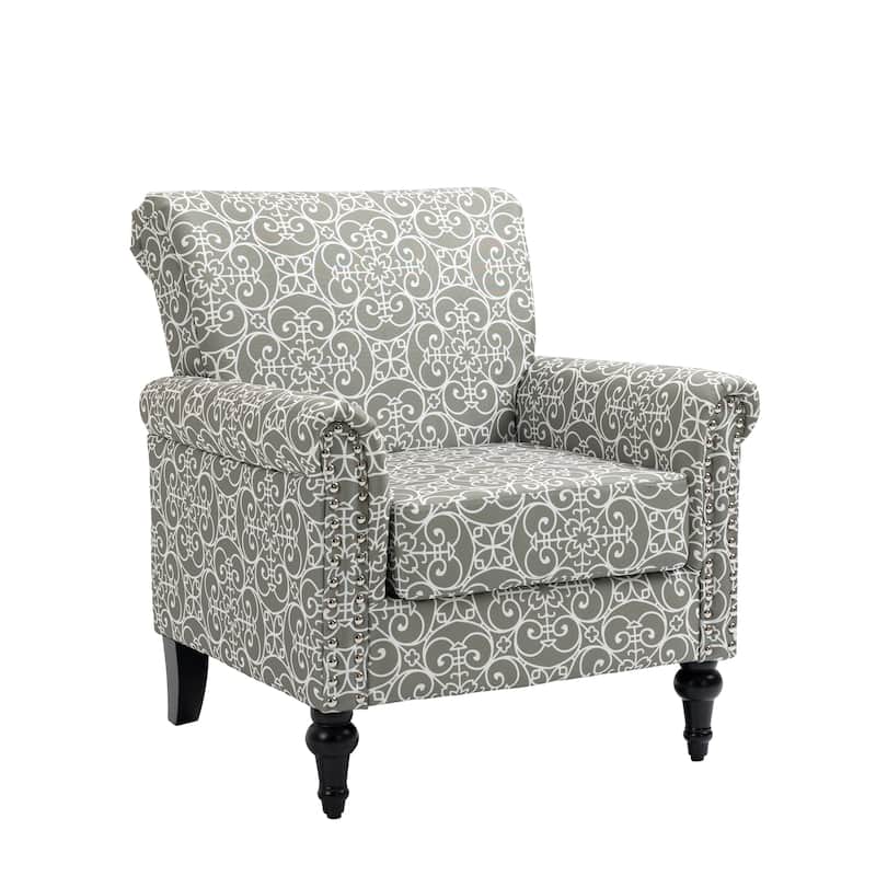 Floral Pattern MidCentury Modern Accent Chair, Linen Armchair w/Tufted