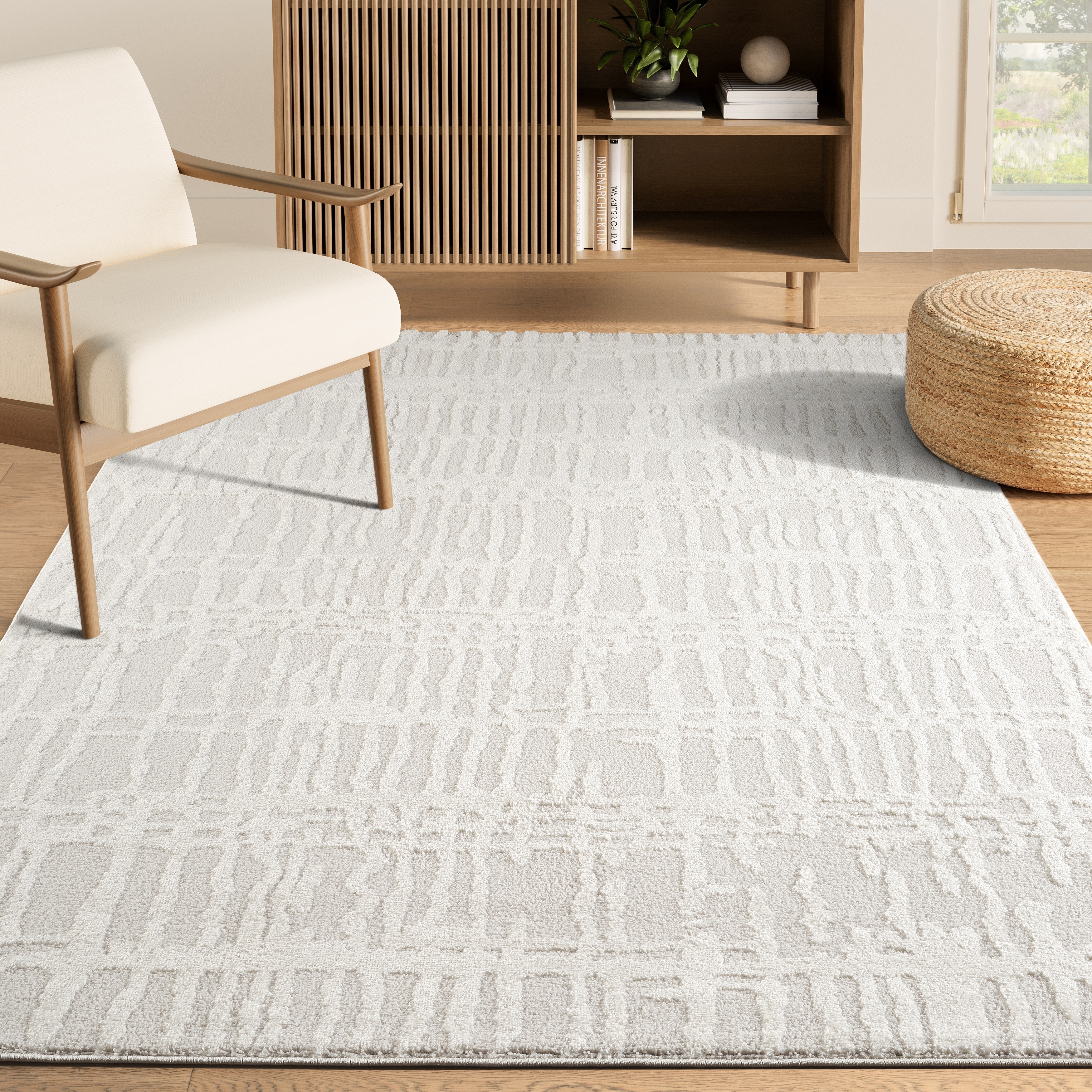Abani Rugs NOM210A Abstract Grid Cream Area Rug