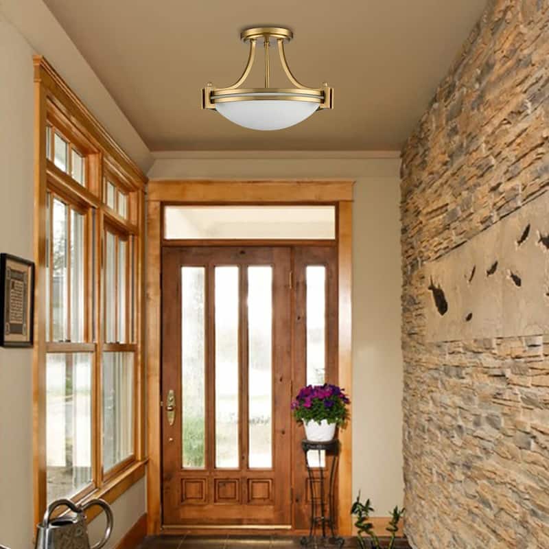 Manarola Semi Flush Mount Ceiling Light Milk Glass Shade 2-Bulbs