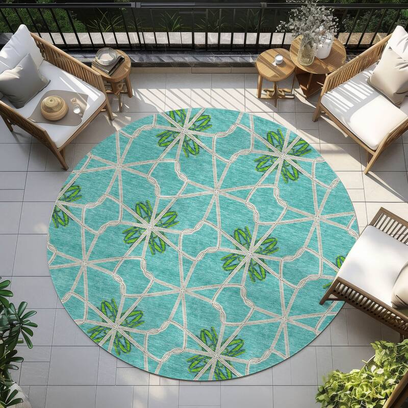 Machine Washable Indoor/ Outdoor Chantille Contempoary Whimsy Rug - Aqua - 8' x 8'