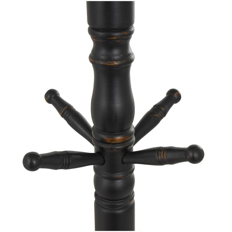 Wood 7 or 8 Hanger Coat Rack with Scrolled Feet and Leaf Carvings - Black or White - Roche River Decor