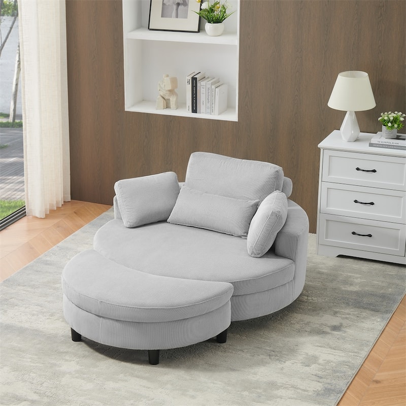 51" Fabric Sofa with Throw Pillows,Waist Pillow and Ottoman - Gray