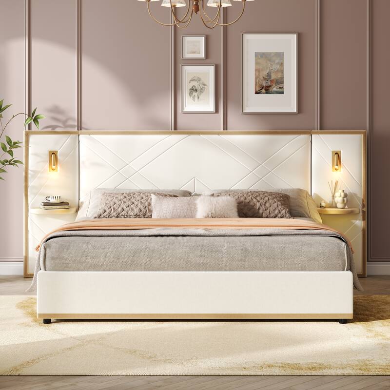 Christopher Knight Home - Voss Velvet Upholstered Bed with 2 Built-in LED Lights and 2 Storage Side Panels
