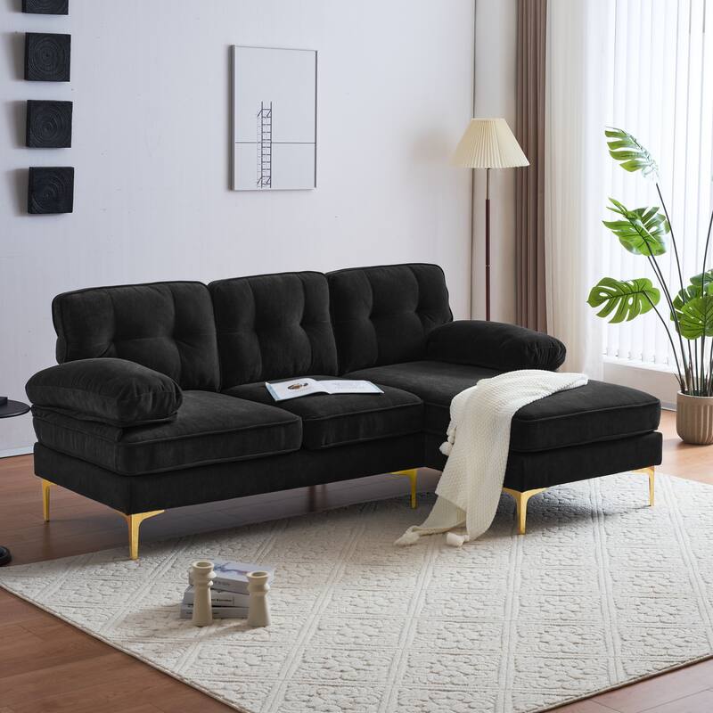 L Shaped Sectional Sofa with Chaise, Velvet Fabric Cloud Couch, Corner 3 Seater Sectional Sofa with Backrest & Armrests