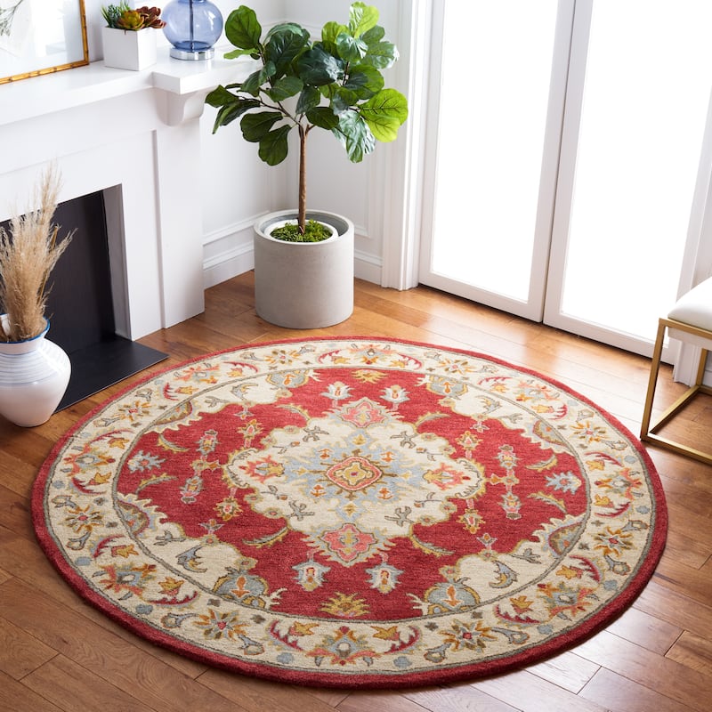 SAFAVIEH Handmade Antiquity Hillie Traditional Wool Rug - 6' Round - Red/Grey