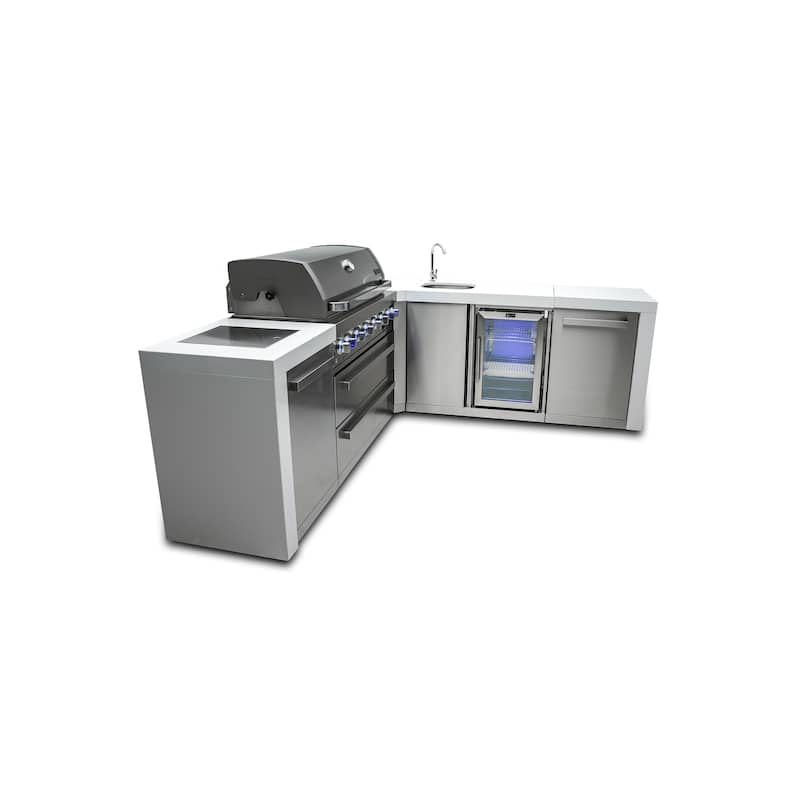 Mont Alpi MAi805-D90BEV 6-Burner L-Shaped 90° Corner Deluxe Stainless Steel Outdoor Kitchen Island Grill with Beverage Center