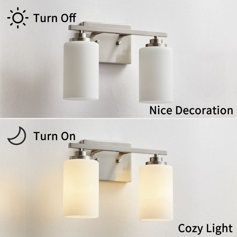KAWOTI 2-Light Dimmable Bathroom Vanity Light with Frosted White Glass