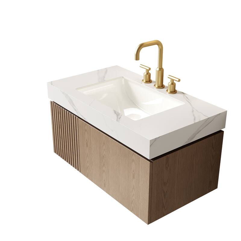 Floating Storage Bathroom Vanity with 3 Pre-drilled Faucet Holes