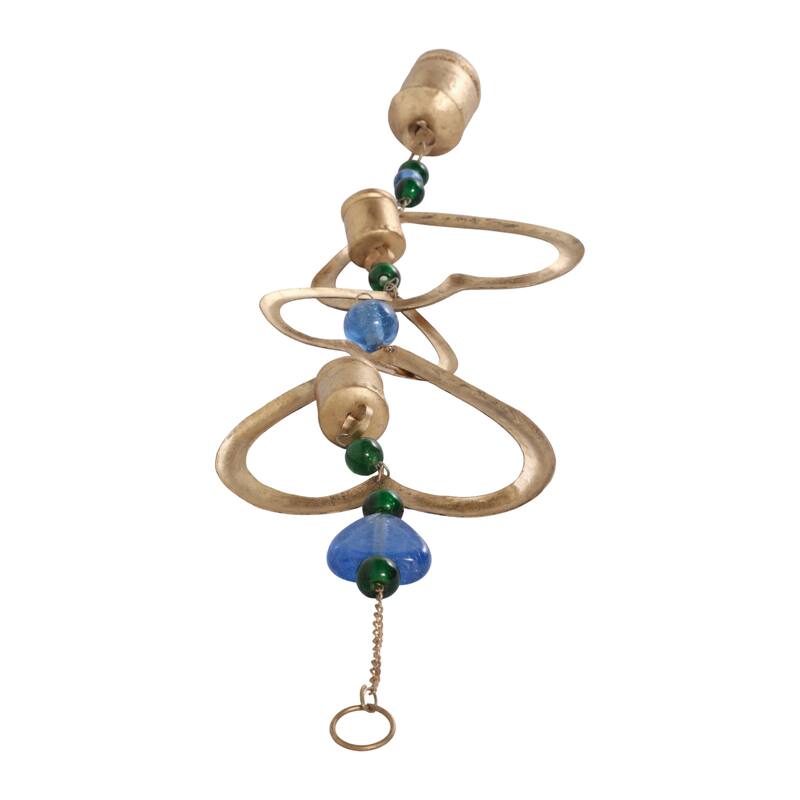 Glass Metal Bells and Windchimes Hearts Stars - 39" Gold/Blue - 7" x 2.5" x 39"